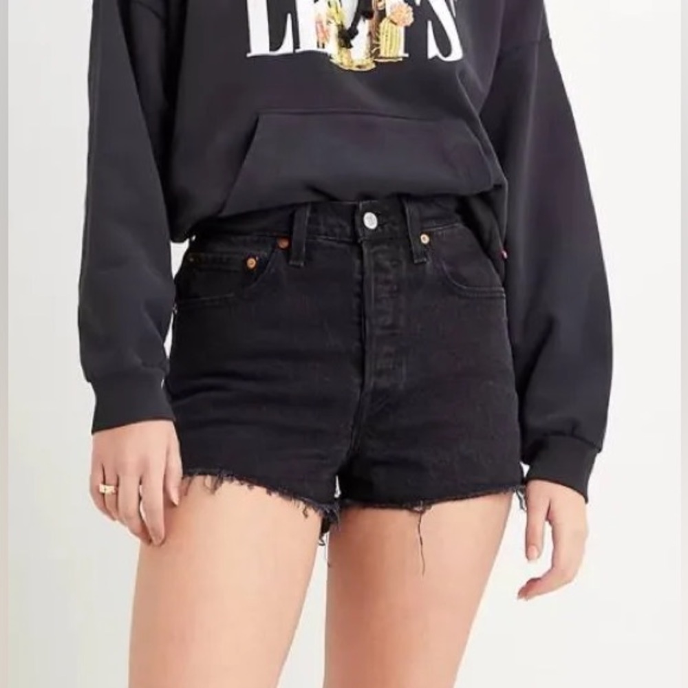 Levi's Premium Ribcage Shorts High Rise Cutoff Black Bayou Size 28